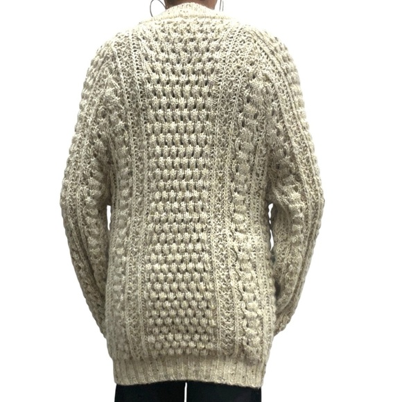 Rita Condern Hand Loomed Wool Fishermans Knit Cardigan Sweater Made In Ireland - Picture 12 of 16